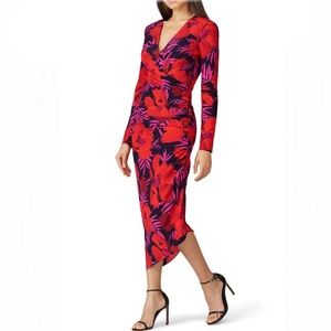 Verónica Beard silk  Red Alvaro Floral-print Asymmetric Ruched Dress